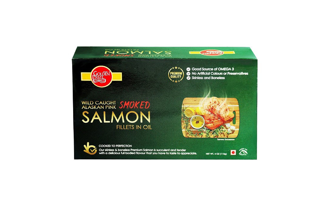 Golden Prize Wild Caught Alaskan Pink Smoked Salmon Fillets In Oil   Box  115 grams